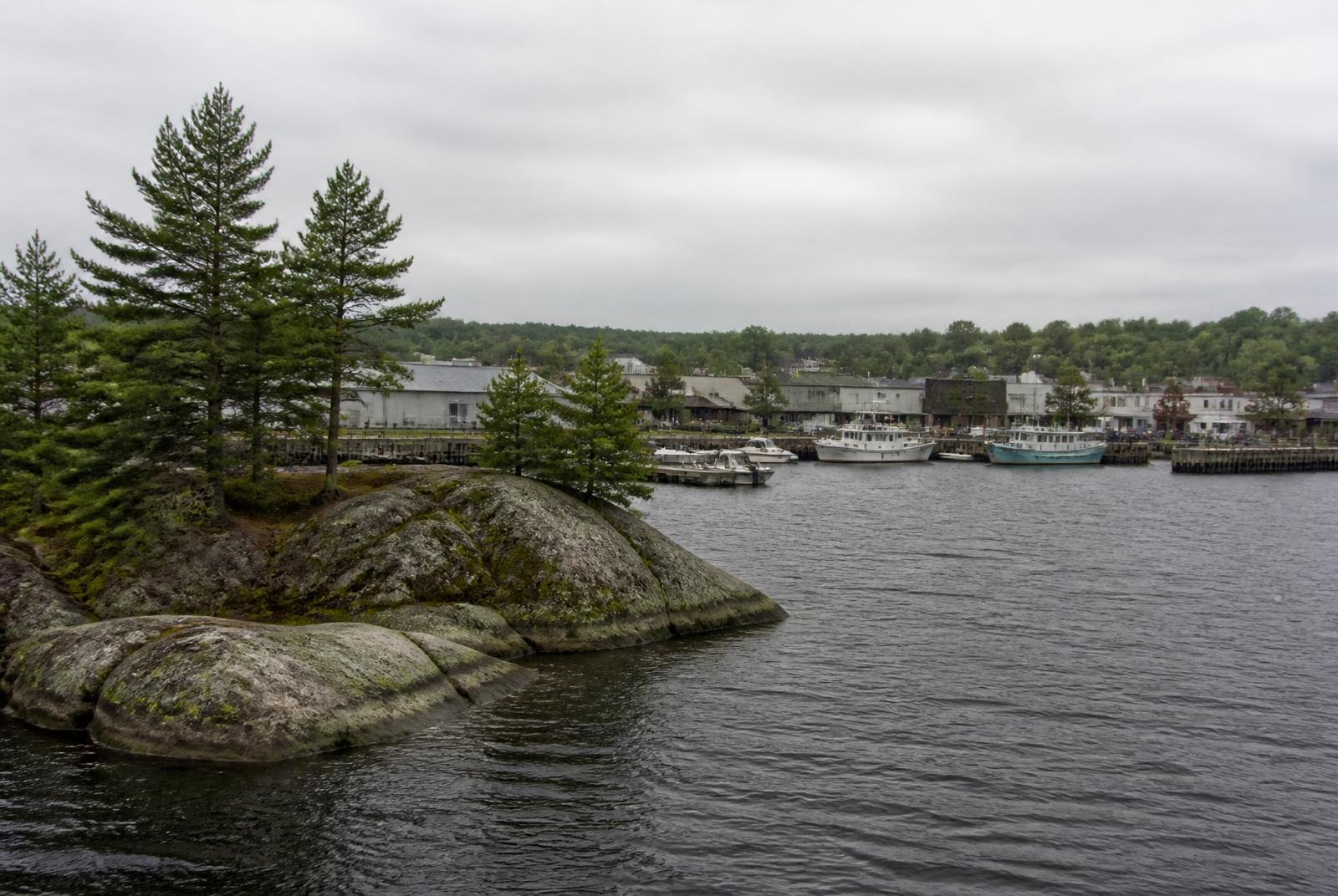 Parry Sound harbour with granite islands and white pines